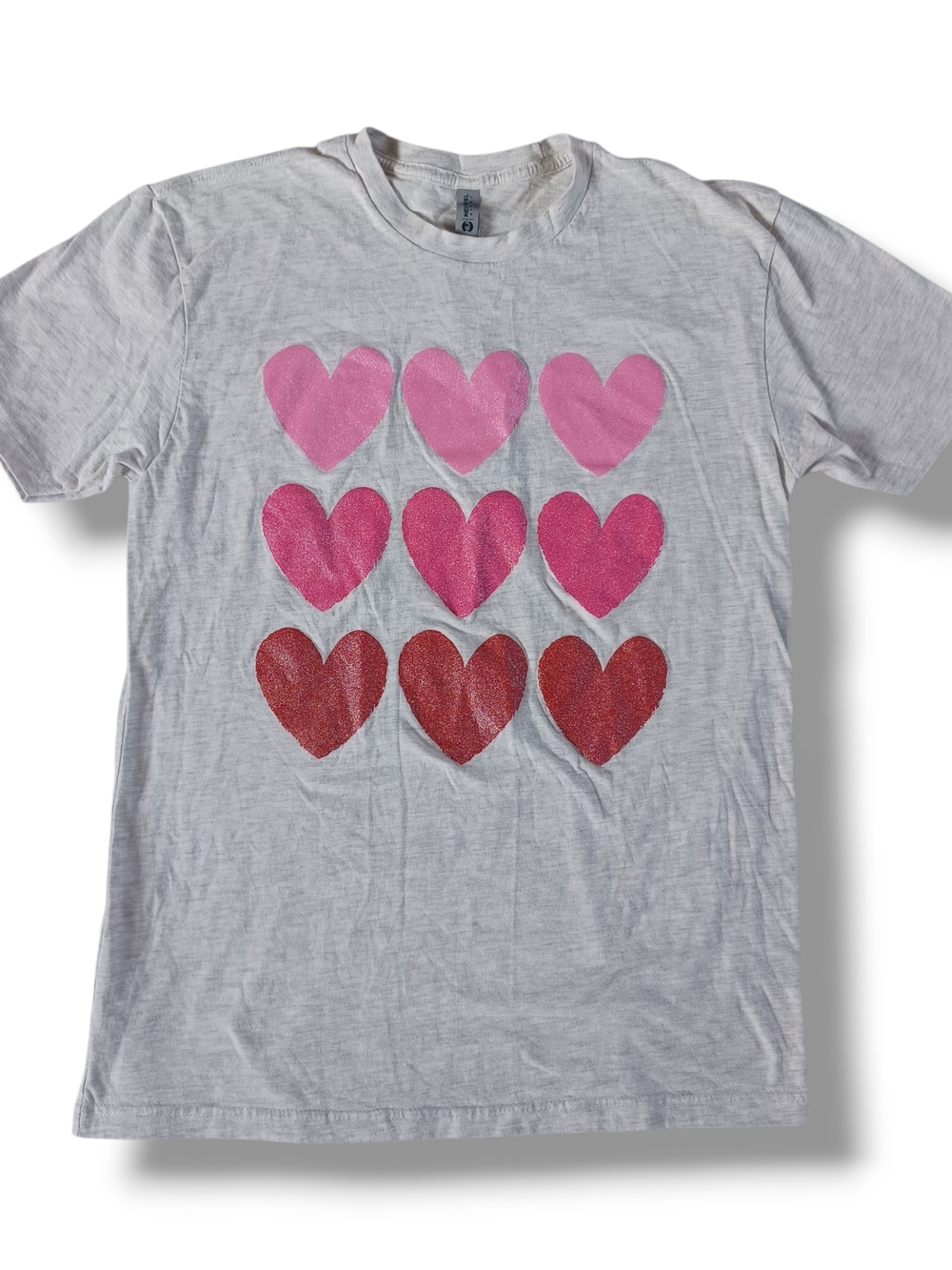 Glitter Hearts Womens Graphic Tee Shirt Top Short Sleeve Unisex Fit Size M